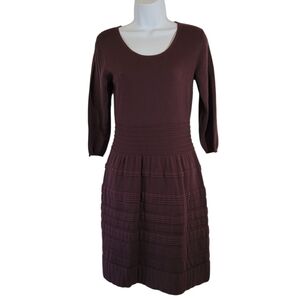 Sundance Brown Silk Blend Sweater Dress Sz S 3/4 Sleeve Pleated Academia Fall